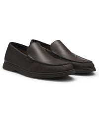 BOSS - Mokassins Aus Gewalktem Leder Mit Logo-Detail - Lyst