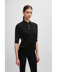BOSS - Equestrian Ribbed-Knit Polo With Oversized Collar - Lyst