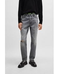 HUGO - Tapered-fit Regular-rise Jeans In Grey Denim - Lyst