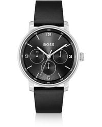BOSS - Leather-strap Watch With Black Dial - Lyst