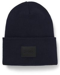 HUGO - Cotton Beanie Hat With Logo Label - Lyst