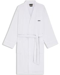 BOSS - Cotton Dressing Gown With Signature-Stripe Belt - Lyst