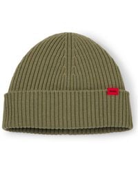 HUGO - Virgin-Wool Beanie Hat With Logo Label - Lyst