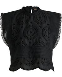 BOSS - Regular-Fit Bluse Aus Baumwolle Mit Lochstickerei Und Plissee-Details - Lyst