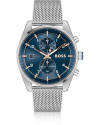 BOSS - Montre chronographe avec cadran bleu et bracelet en maille milanaise - Lyst