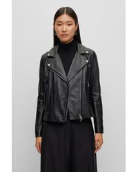 BOSS - Regular-fit Leather Jacket With Asymmetric Zip - Lyst