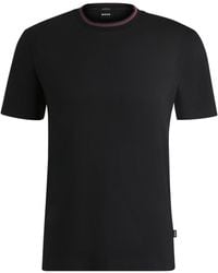 BOSS - Slim-Fit T-Shirt Van Gemerceriseerde Katoen Met Gestreepte Kraag - Lyst