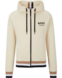 BOSS - Equestrian Cotton Zip-up Hoodie With Signature Stripes And Logo - Lyst