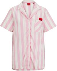 HUGO - Gemustertes Pyjama-Hemd mit rotem Logo-Label - Lyst
