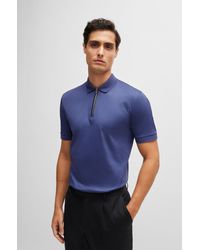 BOSS - Mercerised-cotton Slim-fit Polo Shirt With Zip Placket - Lyst