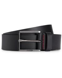 HUGO - Leather Belt With Stitching And Branded Buckle - Lyst