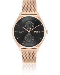 BOSS - Black-dial Watch With Carnation-gold-tone Mesh Bracelet - Lyst