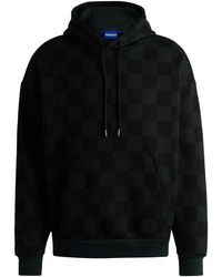 HUGO - Loose-fit Hoodie In Cotton Terry With Checkerboard Print - Lyst