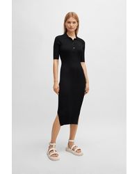 BOSS - Button-placket Dress With Double Monogram - Lyst