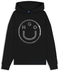HUGO - Sweat À Capuche En Molleton De Coton Avec Logo Happy Scintillant - Lyst