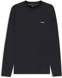 BOSS - T-shirt en coton stretch à manches longues et logo imprimé - Gris