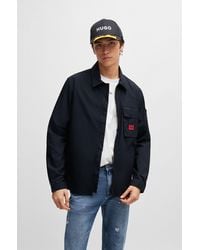 HUGO - Zip-up Cotton-blend Canvas Overshirt With Logo Label - Lyst
