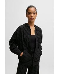 HUGO - Jersey Zip-Up Hoodie With Flock-Print Logos - Lyst