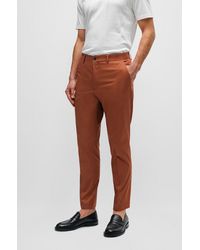 BOSS - Slim-fit Trousers In Stretch Cotton With Silk - Lyst