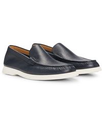 BOSS - Tumbled-leather Loafers With Contrast Outsole - Lyst