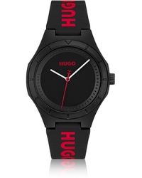 HUGO - Mattschwarze Uhr mit Logo auf dem Silikonarmband - Lyst