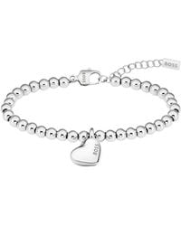 BOSS - Bracelet À Perles Argentées Et Breloque Cœur - Lyst