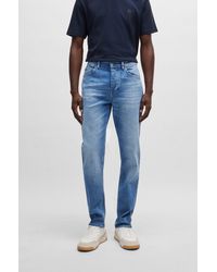 BOSS - Tapered-fit Jeans In Blue Comfort-stretch Denim - Lyst