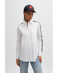 HUGO - Oversized-fit Blouse With Stacked-logo Tape Trims - Lyst