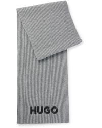 HUGO - Ribbed Scarf In Wool With Embroidered Logo - Lyst
