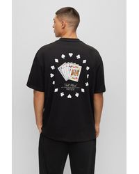 HUGO - T-shirt en jersey de coton avec motif artistique cartes à jouer - Lyst