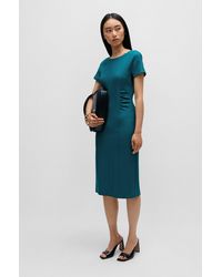 BOSS - Slit-front Business Dress With Gathered Details - Lyst