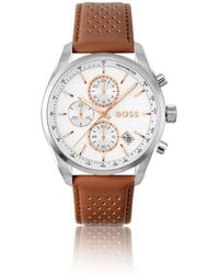 BOSS - Grand Prix 44 Leather-Strap Watch - Lyst