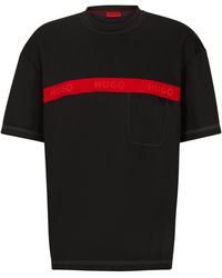 HUGO - T-shirt Van Een Katoenmix Met Rode Logoband - Lyst
