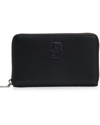 BOSS - Geldbörse Mit Genarbter Struktur, Umlaufendem Reißverschluss Und Double-B-Monogramm - Lyst