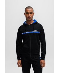 BOSS - Cotton-terry Zip-up Hoodie With Stripes And Logo - Lyst