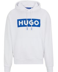 HUGO - Relaxed-fit Hoodie Van Sweatstof Met Logoprint - Lyst