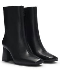 HUGO - Leather Ankle Boots With Block Heel - Lyst