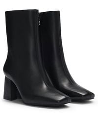 HUGO - Leather Ankle Boots With Block Heel - Lyst