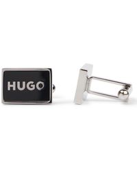 HUGO Framed-logo Cufflinks With Black Enamel
