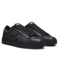 BOSS - Faux-Leather Trainers With Denim-Look Trims - Lyst