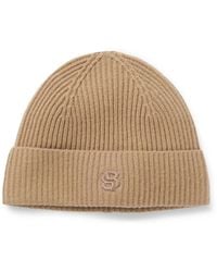BOSS - Wool-Cashmere Beanie Hat With Double B Monogram - Lyst