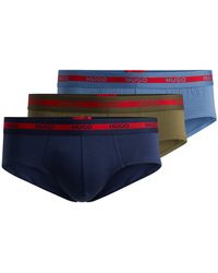 HUGO - Three-pack Of Stretch-cotton Briefs With Logo Waistbands - Lyst