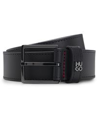 HUGO - Leren Riem Met Tweedelig Logo Op De Lus En Bronzen Hardware - Lyst