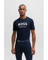 BOSS - Equestrian Short-sleeved Stretch-cotton T-shirt With Logo - Lyst