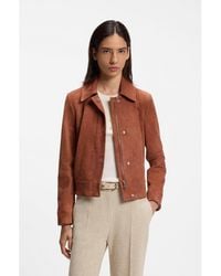 BOSS - Suede Jacket With Covered Zip Closure - Lyst