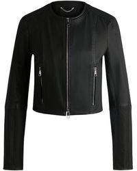 BOSS - Kraagloze Leren Jas - Lyst