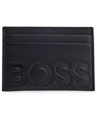 BOSS - Grained-leather Card Holder With Embossed Logo - Lyst