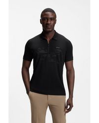 BOSS - Cotton-Blend Zipped Polo Shirt With Reflective Graphics - Lyst