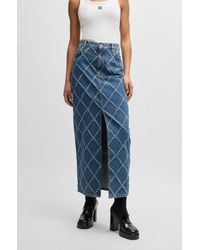 HUGO - Rigid-denim Maxi Skirt With Stacked-logo Pattern - Lyst