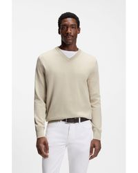 BOSS - Cotton Sweater With A V-Neck And Logo - Lyst